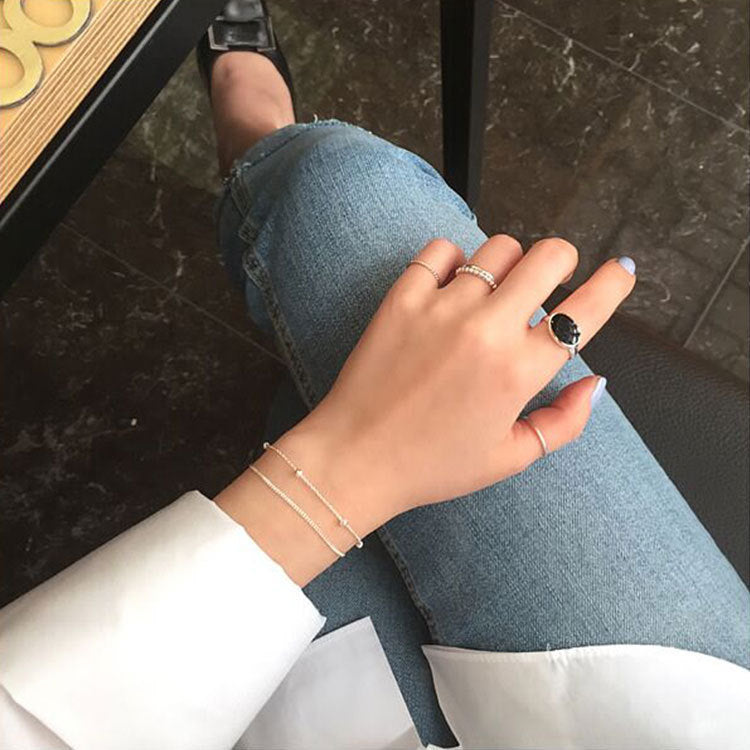 Double Layer Chain Bracelet 925 Silver - Minimalist Bead Bracelet for Women