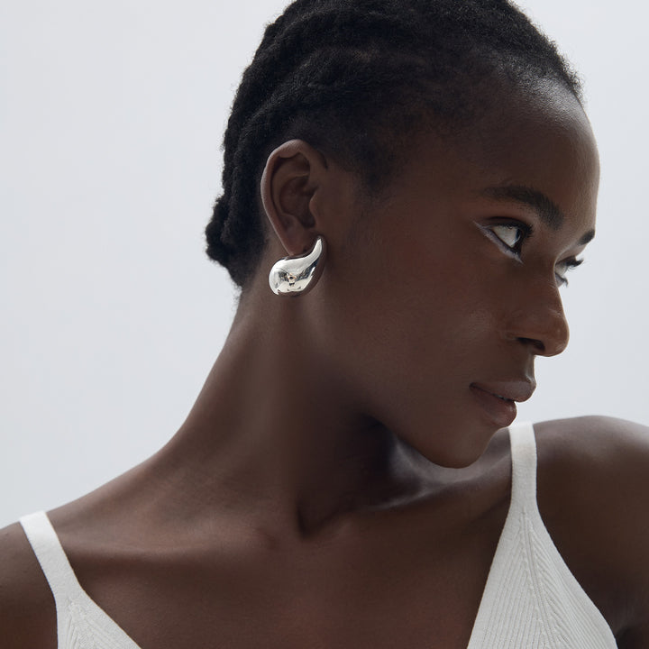 Party Large Drop Water S999 Sterling Silver Electroforming Stud Earrings