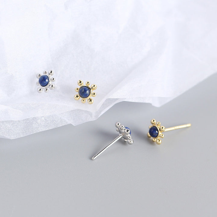Geometry Blue Natural Lpis Lazuli Sun 925 Sterling Silver Stud Earrings