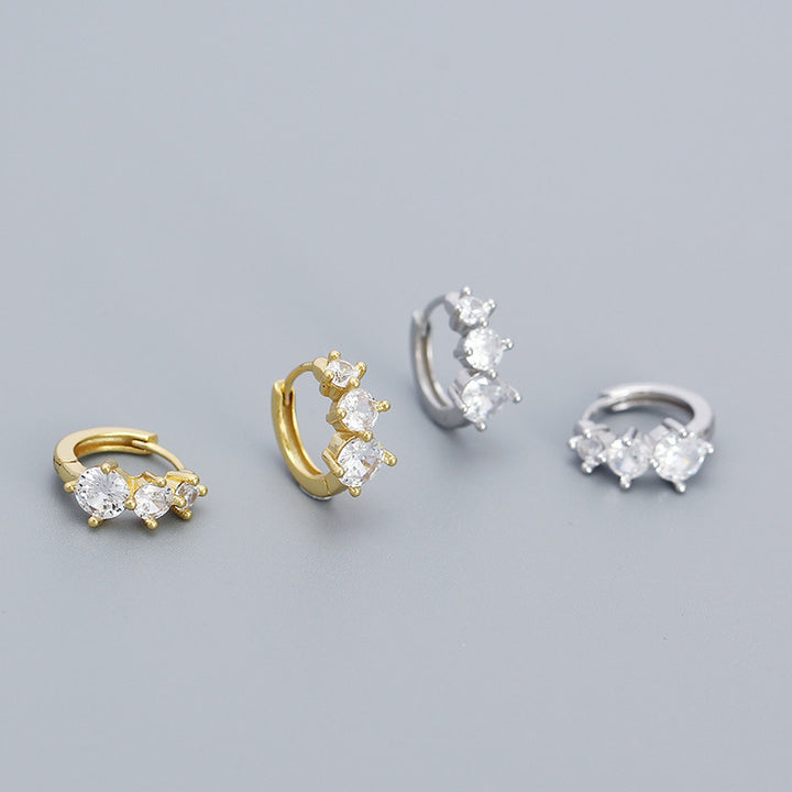 Minimalism Round CZ Lines Fashion 925 Sterling Silver Hoop Earrings