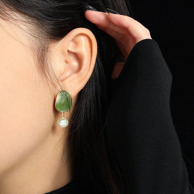 Irregular Green Epoxy Geometry 925 Sterling Gold Dangling Earrings