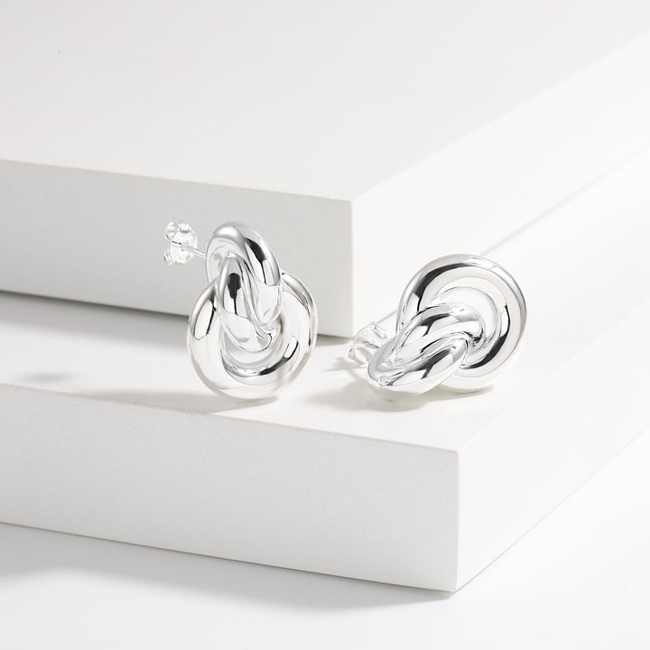 Casual Simple 925 Sterling Silver Electroforming Three Circles Knots Cross Stud Earrings