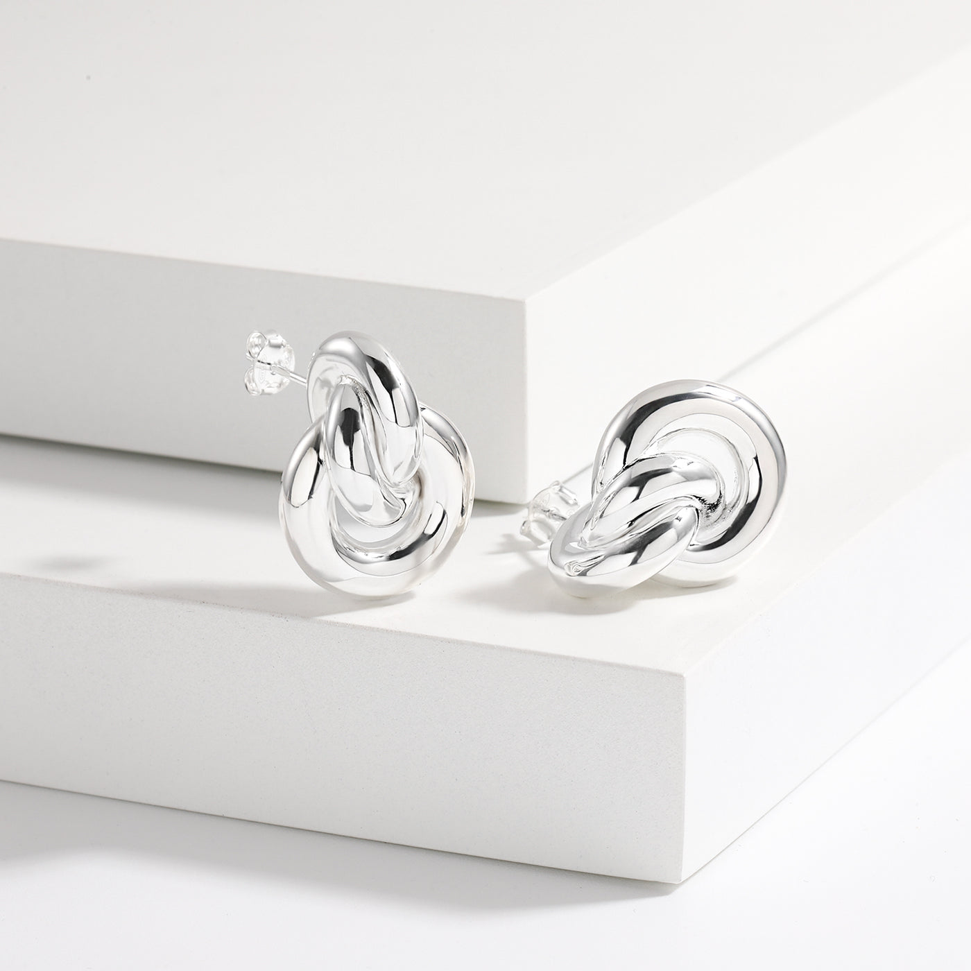 Casual Simple 925 Sterling Silver Electroforming Three Circles Knots Cross Stud Earrings