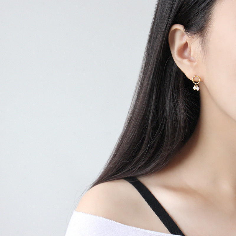 Asymmetry Shell Pearls Green CZ 925 Sterling Gold Stud Earrings