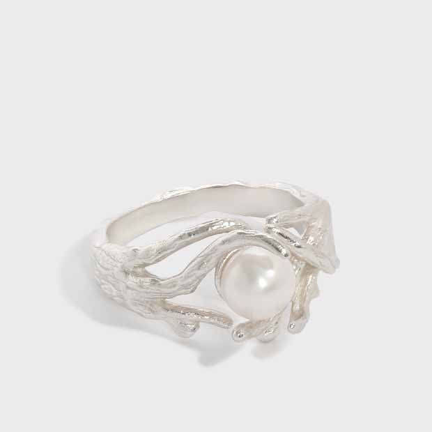 Elegant Natural Pearl Ring - 925 Silver Gold Plated Organic Pearl Ring for Women