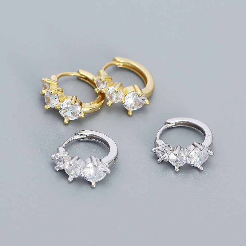 Minimalism Round CZ Lines Fashion 925 Sterling Silver Hoop Earrings