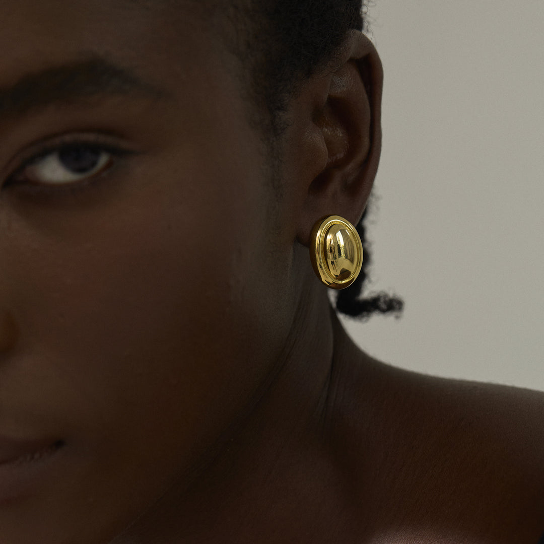 Everyday Fashion Chunky Jewelry Sleek 999 Pure Silver Simple Yellow Gold Oval Bean Electroforming Large Lightweight Women Stud Earrings