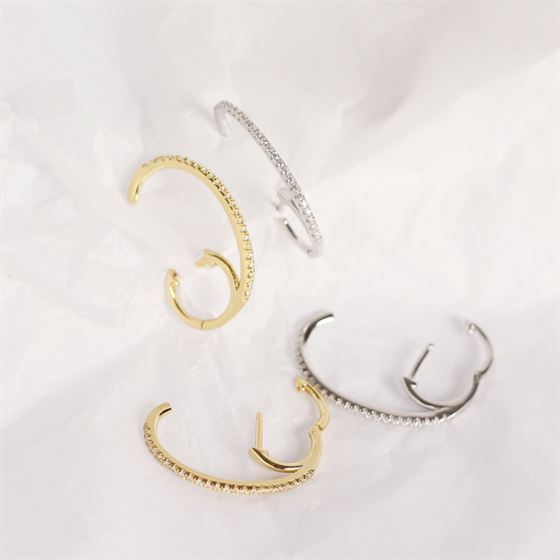 CZ C Shape 925 Sterling Silver Leverback Earrings.