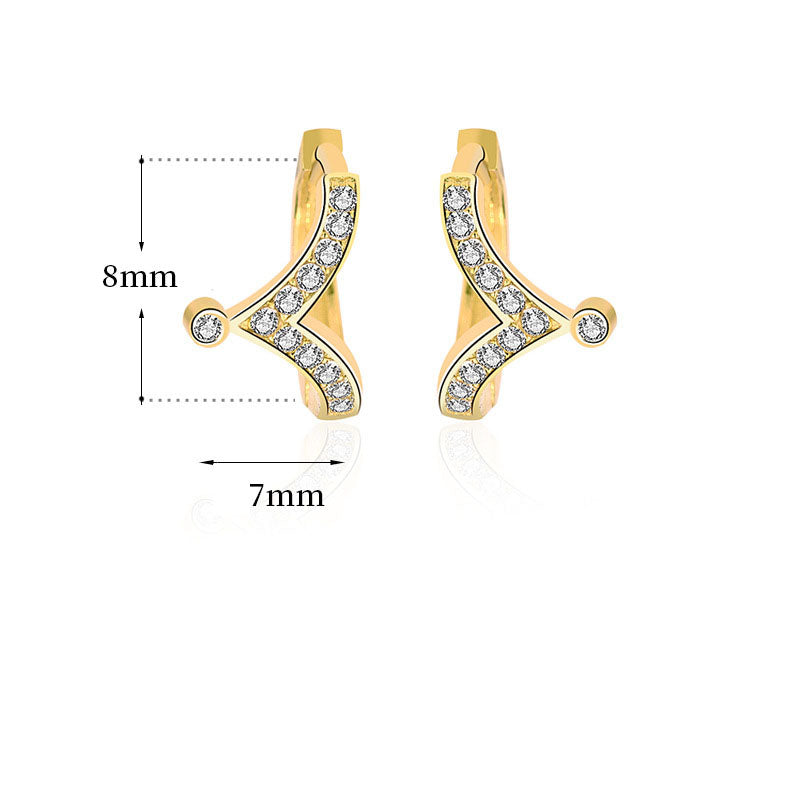 Mini CZ V Shape Crown 925 Sterling Gold Hoop Earrings