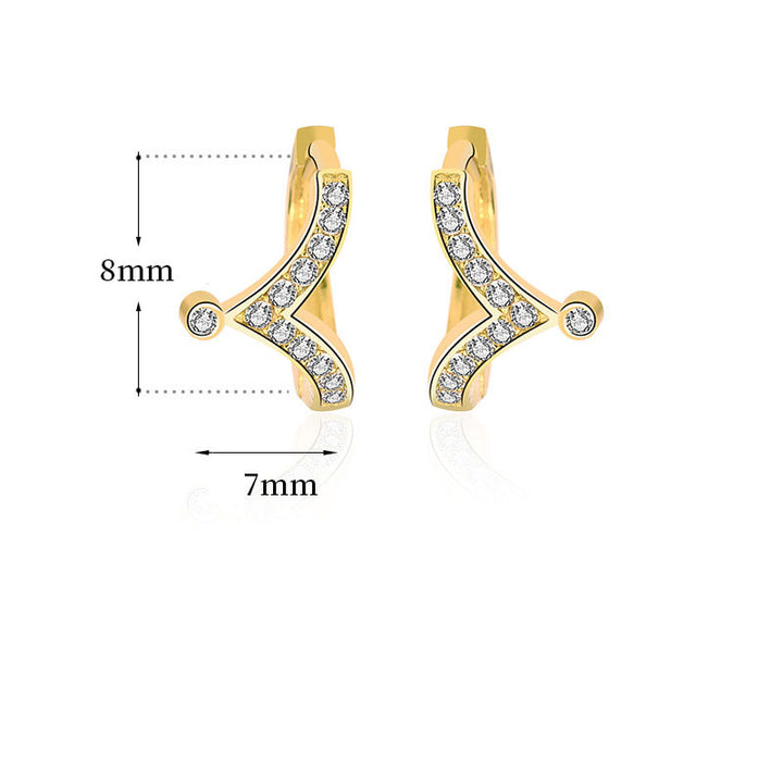 Mini CZ V Shape Crown 925 Sterling Gold Hoop Earrings