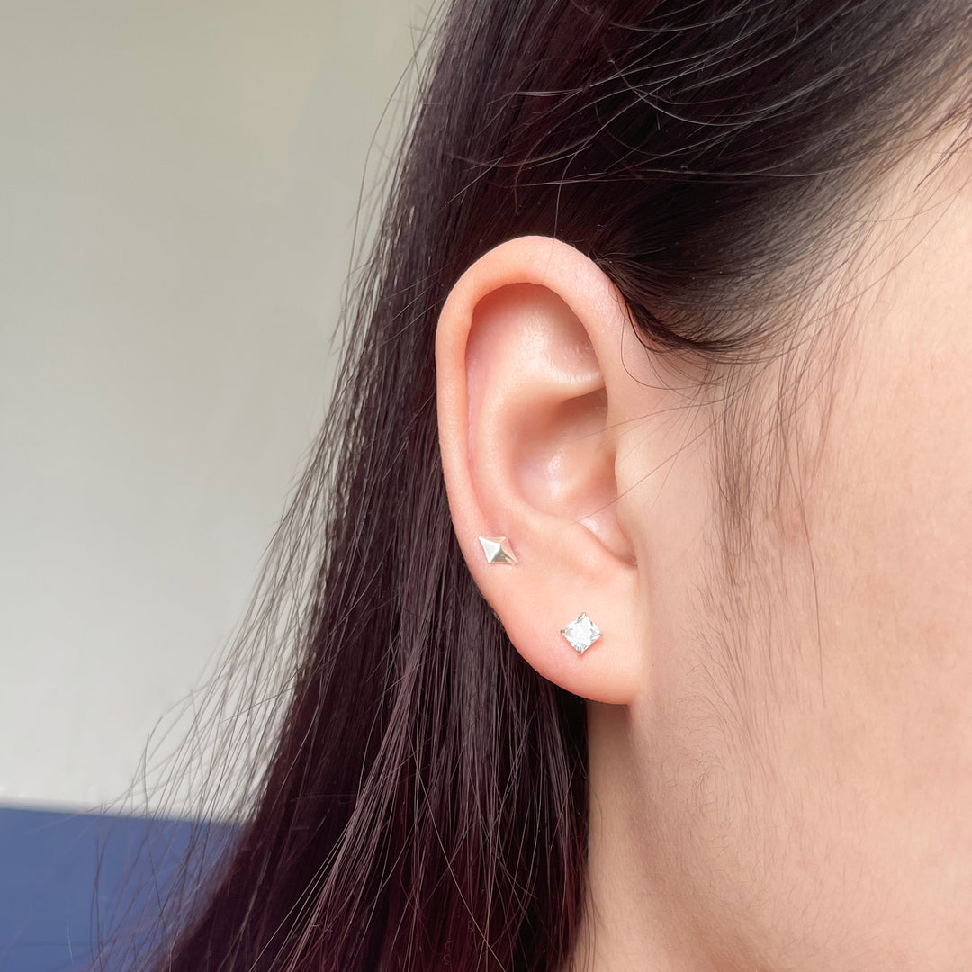 Geometry Rhombus Square Asymmetry Music Note 925 Sterling Silver Stud Earrings