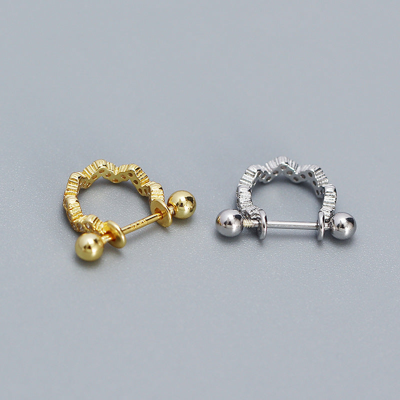 New CZ Wave Circle Irregular 925 Sterling Silver Hoop Earring (SIngle)