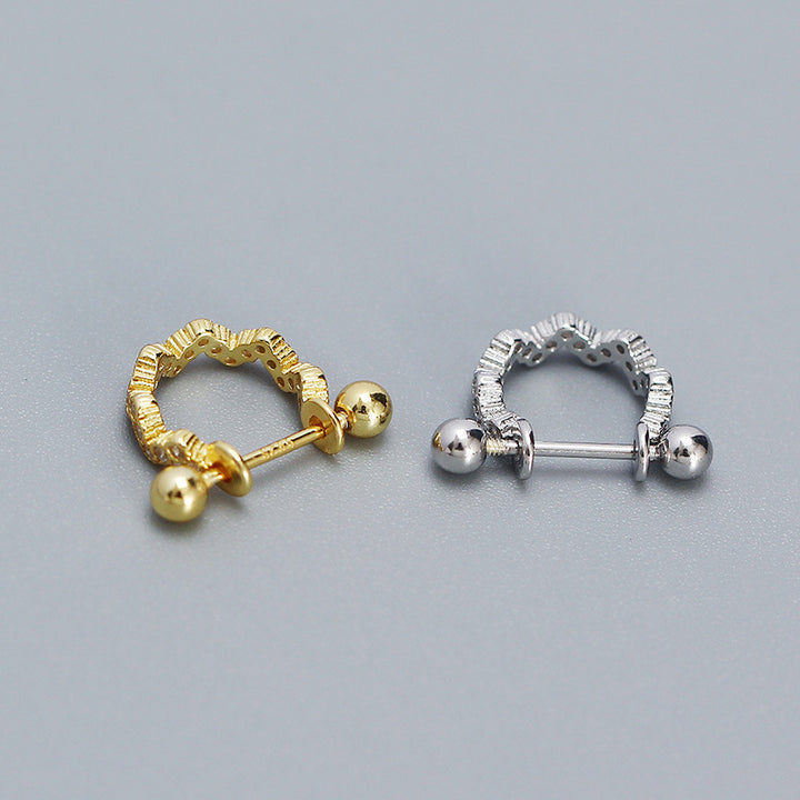 New CZ Wave Circle Irregular 925 Sterling Silver Hoop Earring (SIngle)