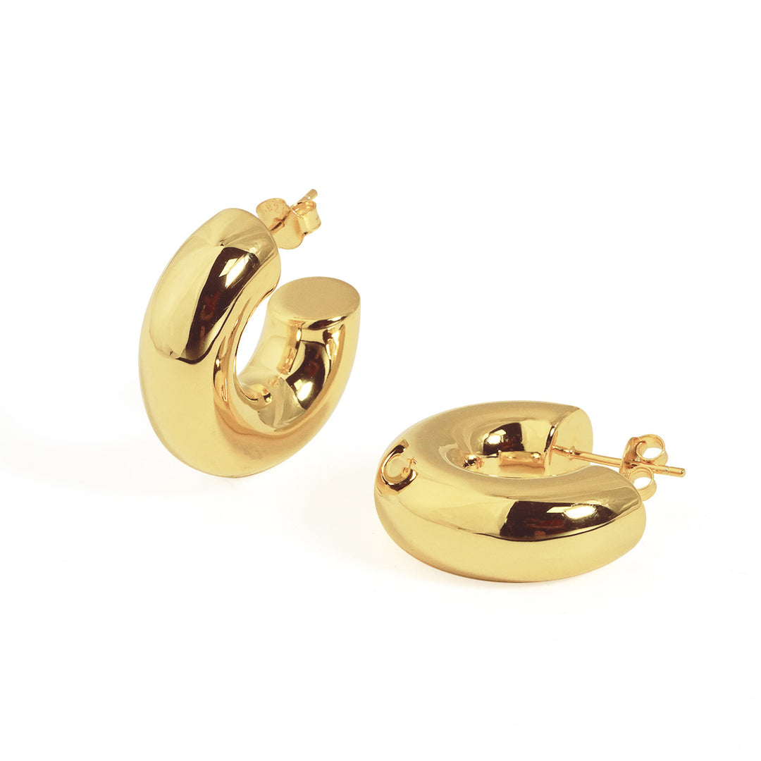 Fine Jewelry Women Office Elegant Electroforming Round Big C Shape Tube 999 Sterling Silver Exaggerated Earrings