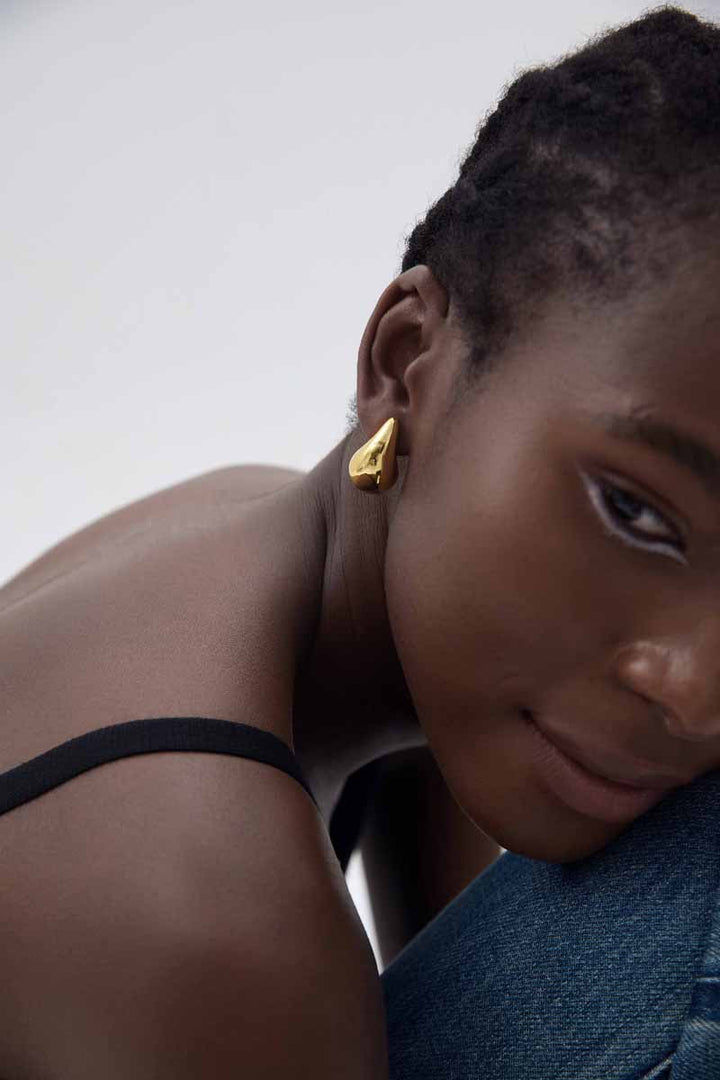 Casual Middle Drop Water S999 Sterling Silver Stud Earrings