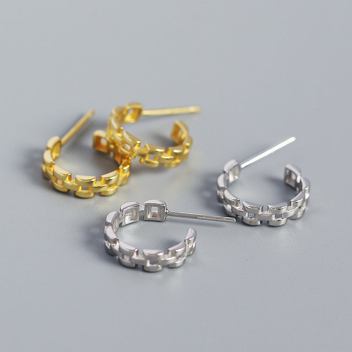 Fashion Watchband C Shape 925 Sterling Silver Stud Earrings