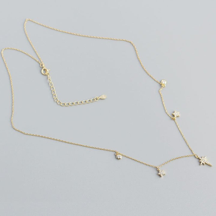 Women CZ Shining Stars 925 Sterling Silver Necklace