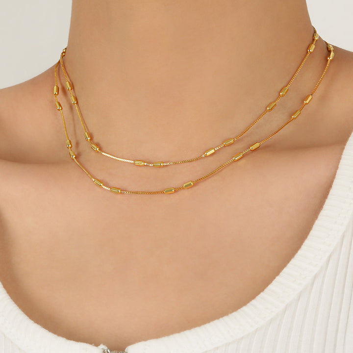 Double Layered Chain Necklace 925 Silver - Two Layer Paperclip Necklace for Women