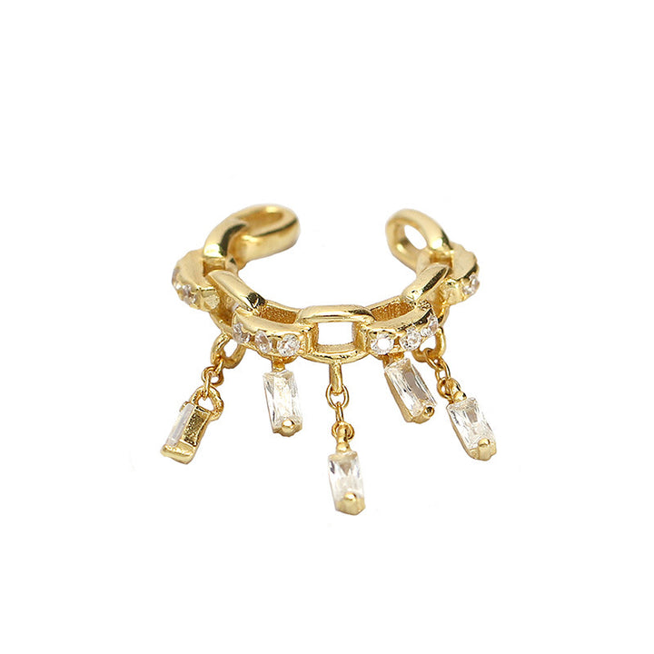 Fashion CZ Hollow Chain Tassels 925 Sterling Silver Non-Pierced Earring(Single)