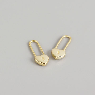 Fashion Heart Lock 925 Sterling Silver Hoop Earrings