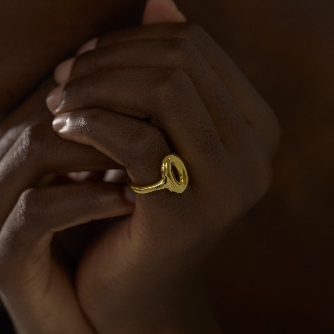 Women Daily Wear Chic 999 Pure Silver Casual Gold Round Doughnut Electroforming Adjustable Statement Ring