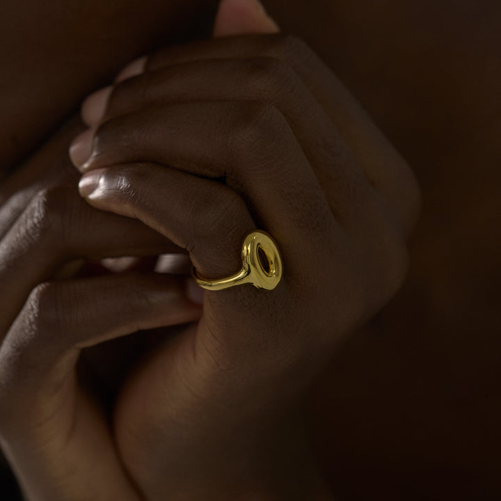 Women Daily Wear Chic 999 Pure Silver Casual Gold Round Doughnut Electroforming Adjustable Statement Ring