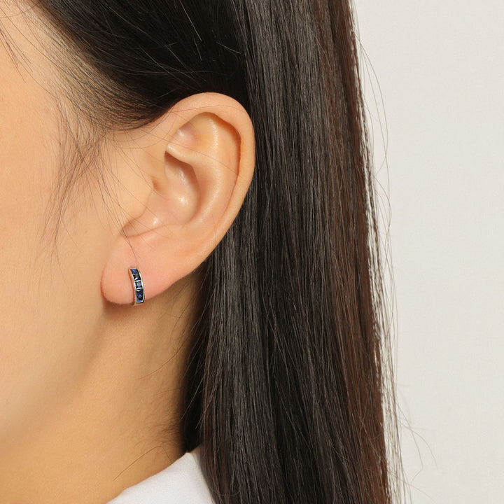 925 Silver Rainbow CZ Huggie Earrings - Small Colorful Hoop Earrings 10 Colors