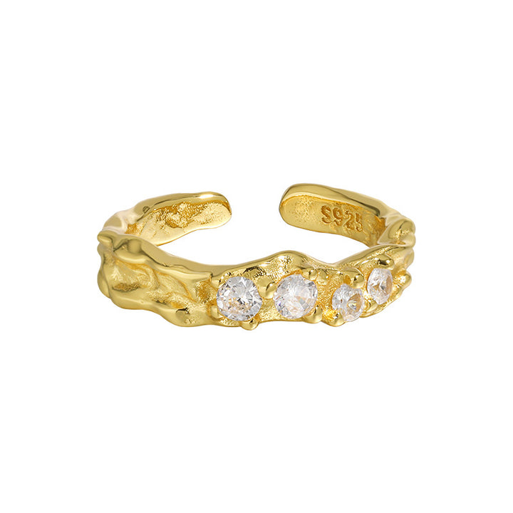 Lady Round Four Cubic Zirconia Irregular 925 Sterling Silver Adjustable Ring