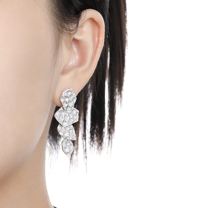 Geometric Tassel Drop Earrings | Rhodium Plated Sterling Silver 925