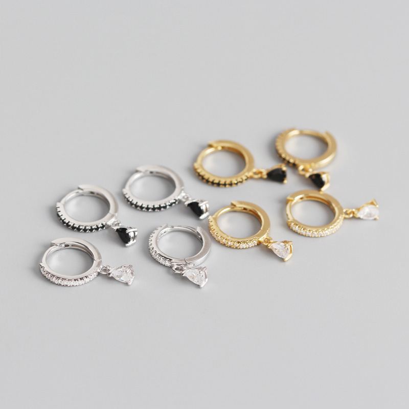 Simple CZ Waterdrop 925 Sterling Silver Hoop Earrings