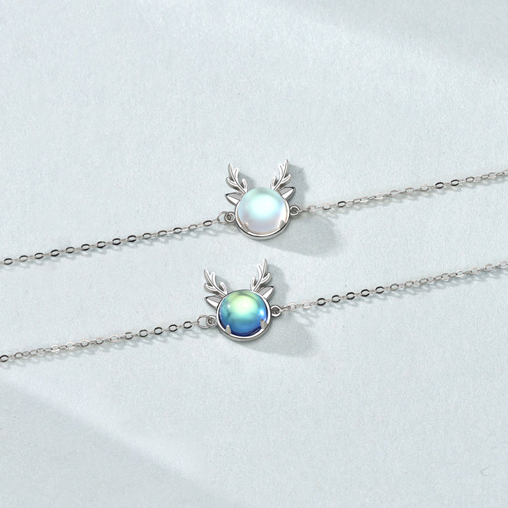 Holiday Natural Moonstone Elk Animal 925 Sterling Silver Bracelet