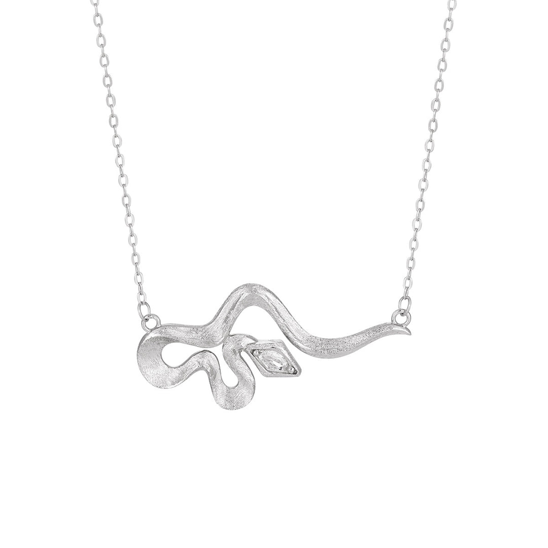 Modern Rhombus CZ Curved Snake 925 Sterling Silver Necklace