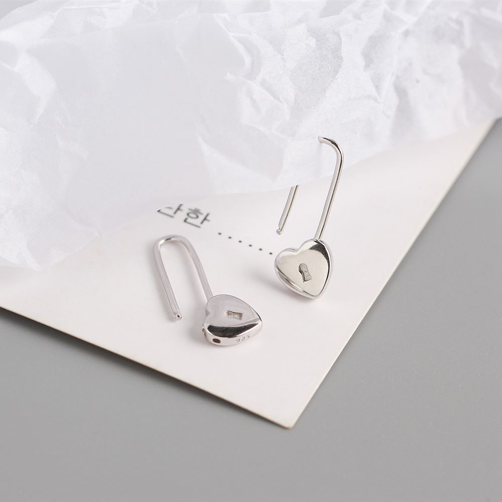 Fashion Heart Lock 925 Sterling Silver Hoop Earrings