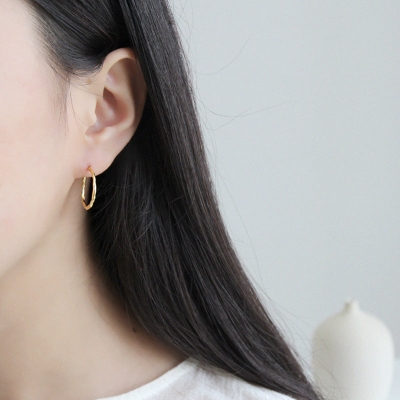 Simple Asymmetric Geometry 925 Sterling Gold Hoop Earrings