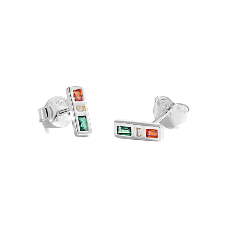New Green Red Yellow CZ Traffic Light  925 Sterling Silver Stud Earrings