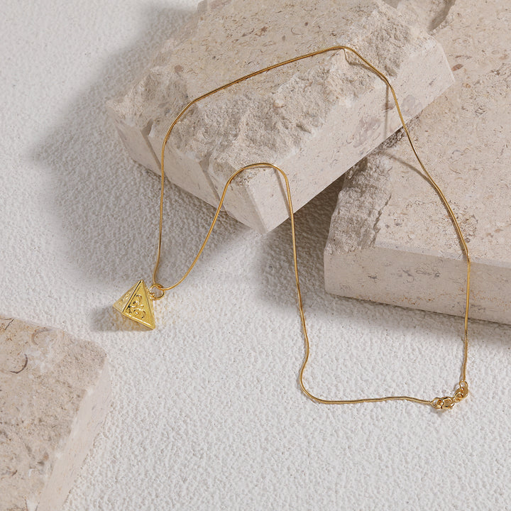 Women Daily Fashion Jewelry Bold 999 Pure Silver Geometry Pattern Triangular Cone Necklace