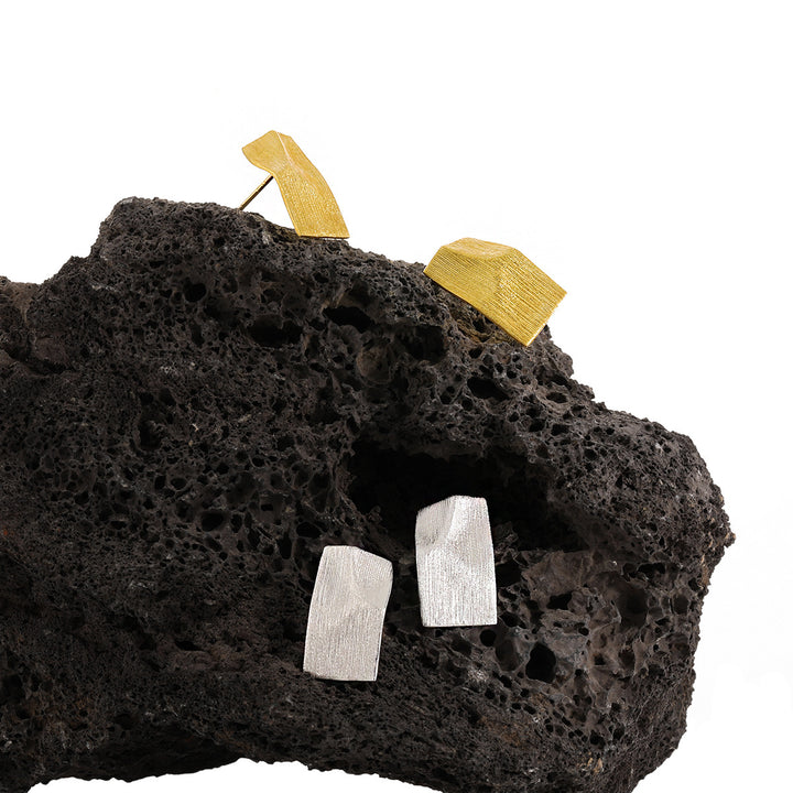 Fashion Geometry Irregular Rectangle Paper 925 Sterling Silver Stud Earrings