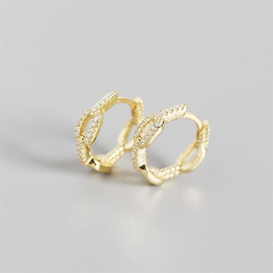 Fashion Chain CZ 925 Sterling Silver Huggie Hoop Earrings