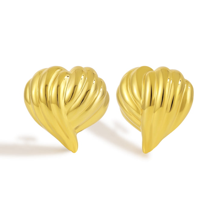 Office Lines Cross Heart 999 Sterling Silver Stud Earrings