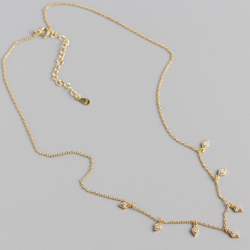 Elegant Geometry Rhombus CZ 925 Sterling Silver Necklace