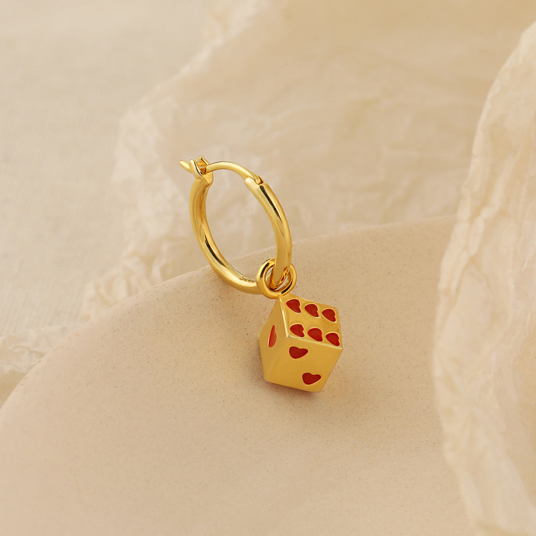 Women Fine Jewelry Trendy 925 Pure Silver Fashion Red Hearts Geometry Cubic Dice Dangling Earrings