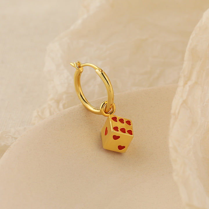 Women Fine Jewelry Trendy 925 Pure Silver Fashion Red Hearts Geometry Cubic Dice Dangling Earrings