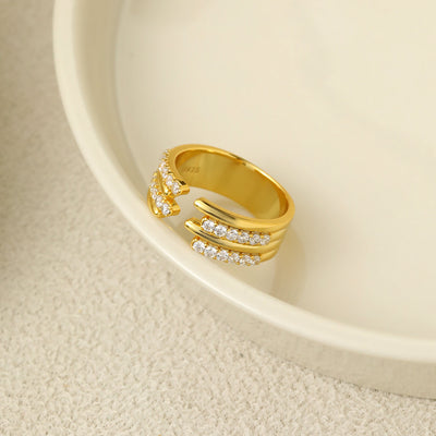 Fashion CZ  Jagged Geometry 925 Sterling Silver Adjustable Ring