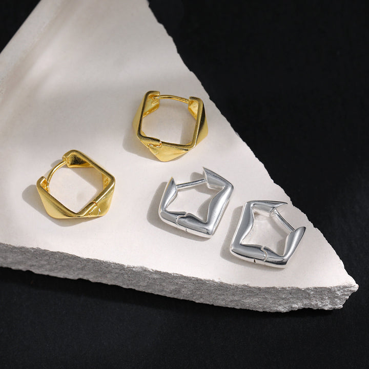 Minimalism Irregular Geometry Square 925 Sterling Silver Hoop Earrings