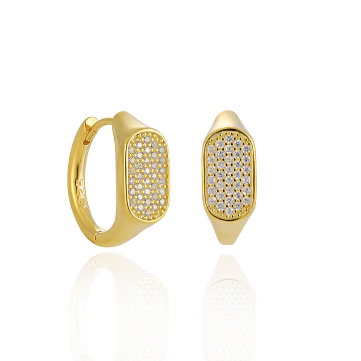 Geometry Irregular Rectangle Micro Setting CZ 925 Sterling Silver Hoop Earrings