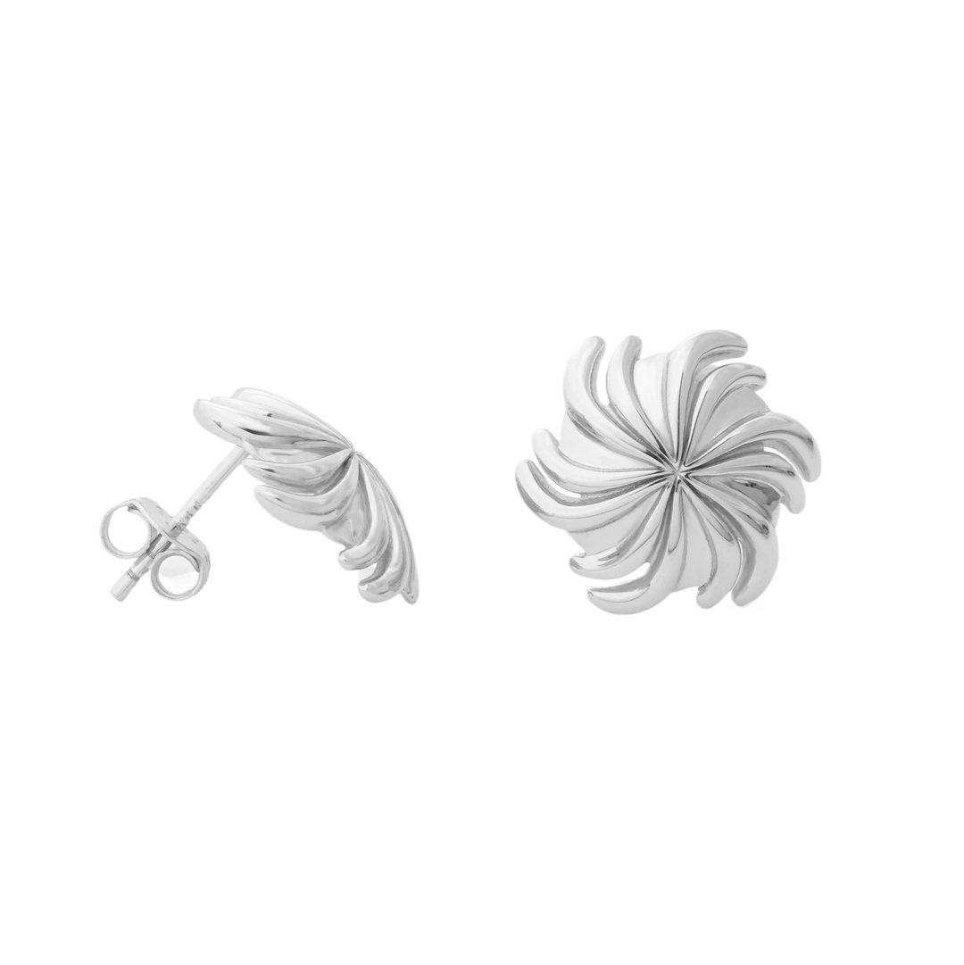 Sunny Spiral Flower 925 Sterling Silver Stud Earrings