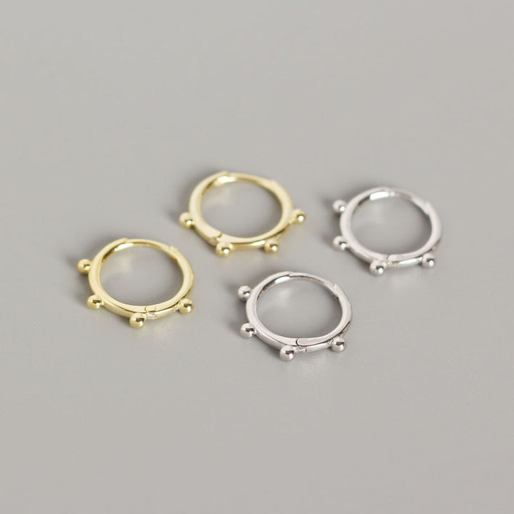 Simple Four Round Mini Balls Circle 925 Sterling Silver Hoop Earrings
