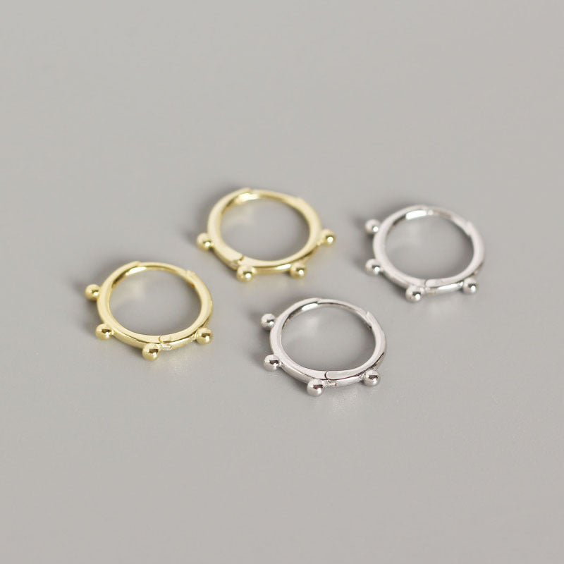 Simple Four Round Mini Balls Circle 925 Sterling Silver Hoop Earrings