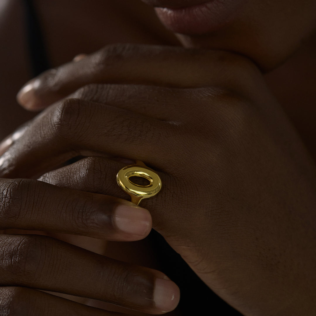 Women Daily Wear Chic 999 Pure Silver Casual Gold Round Doughnut Electroforming Adjustable Statement Ring