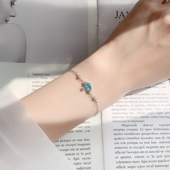 Dainty Blue Umbrella Bracelet 925 Silver - Cute CZ Charm Bracelet Gift for Women